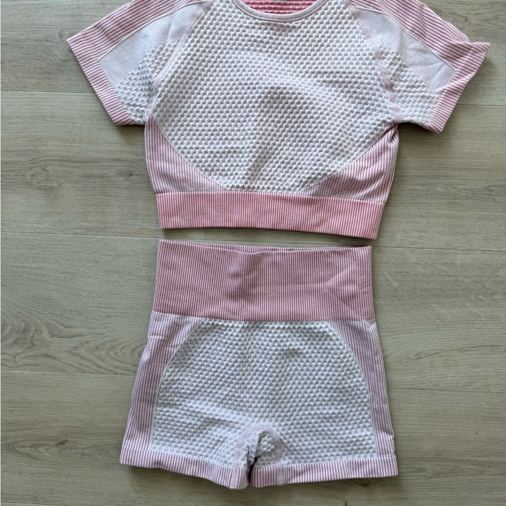 Pink Two Piece Workout Shorts Set